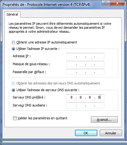 Configuration de Google DNS